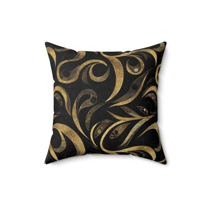 Golden Noir Swirl Throw Pillow