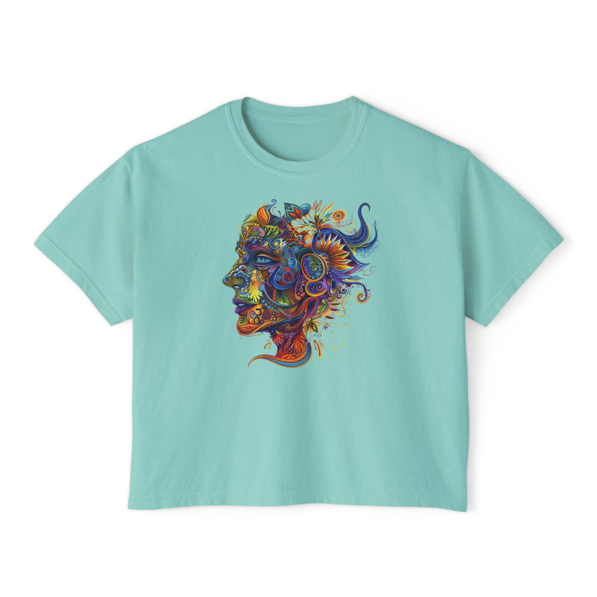 Colorful Paisley Woman Profile Women's Boxy Tee