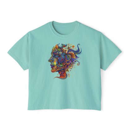 Colorful Paisley Woman Profile Women's Boxy Tee