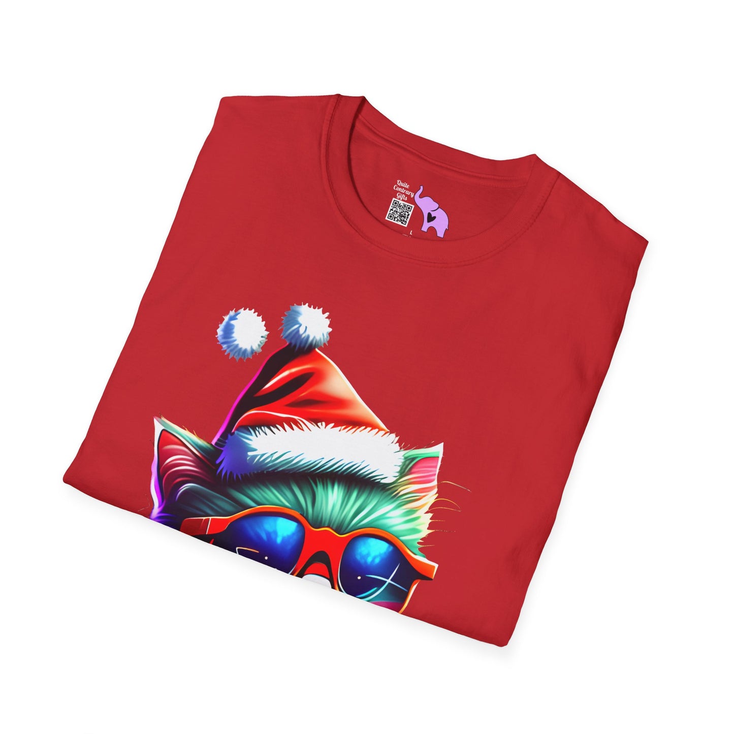 Christmas Kitten w/Gift Adult T-shirt