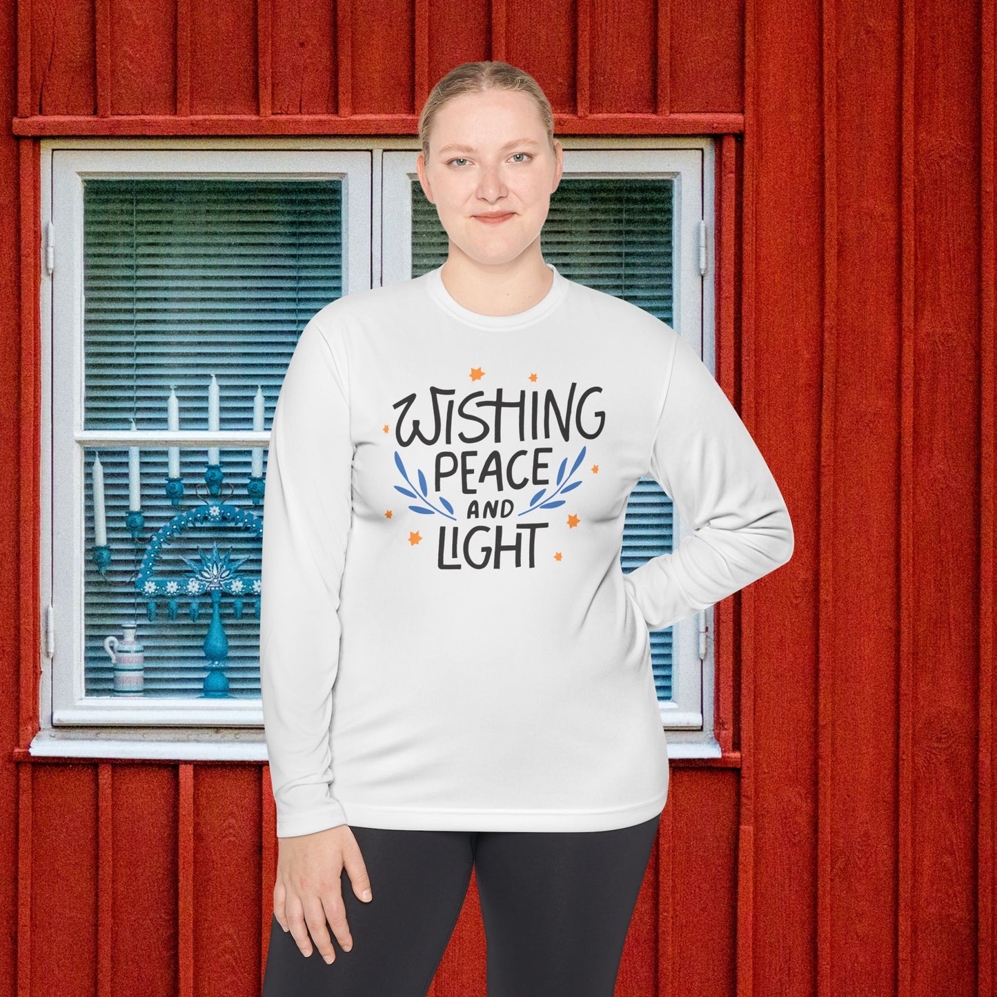Hanukkah Wishing Peace & Light 3 Adult Long Sleeve Tee