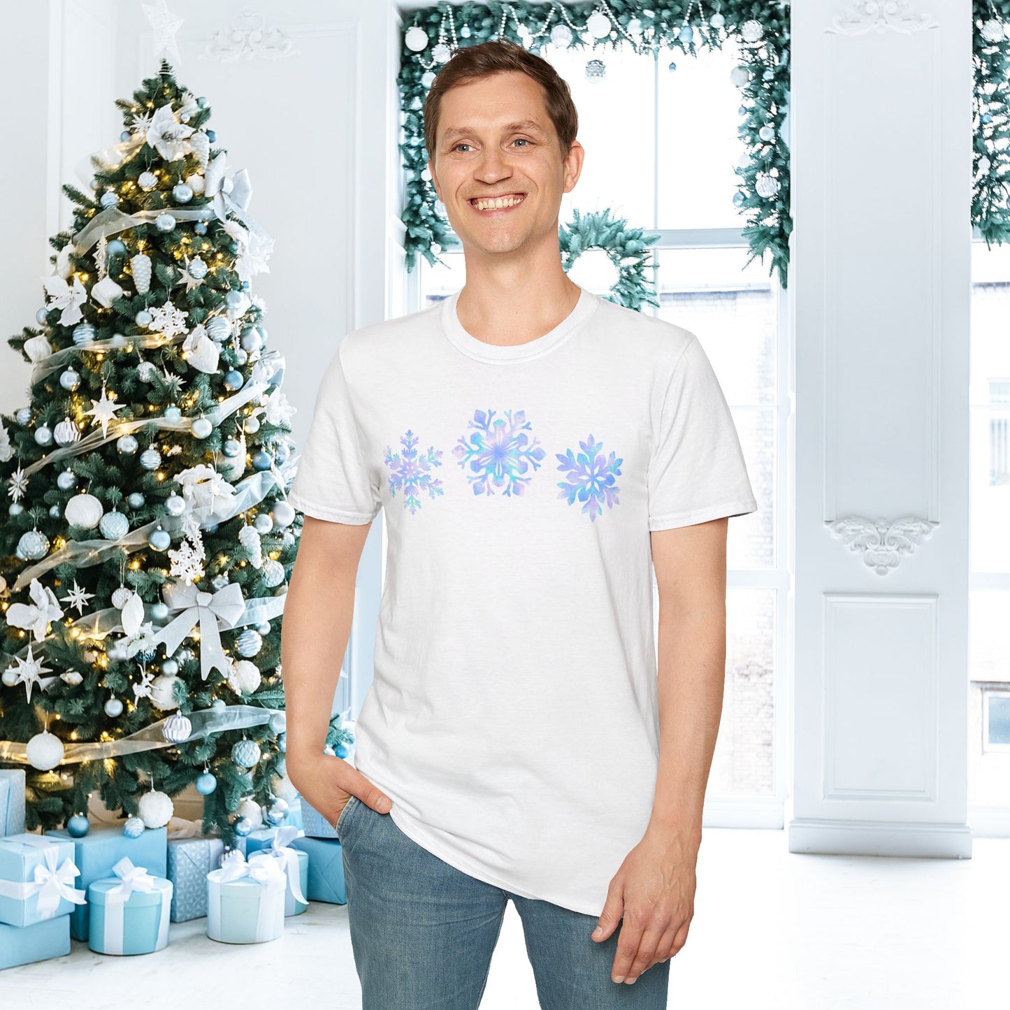 Bluish Snowflakes Adult T-shirt