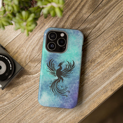 Phoenix Silhouette Over Teal Nebula MagSafe® Compatible Tough Case for iPhone