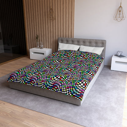 Warped Colorful Checkered Microfiber Duvet Cover