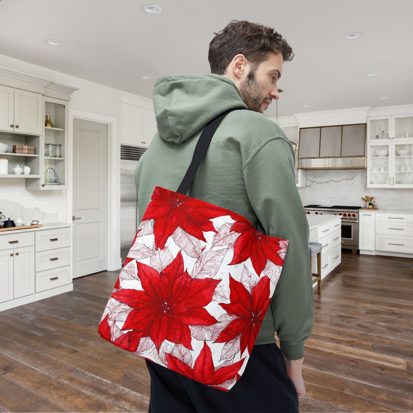 Crimson Poinsettia Sketch Canvas Tote Bag