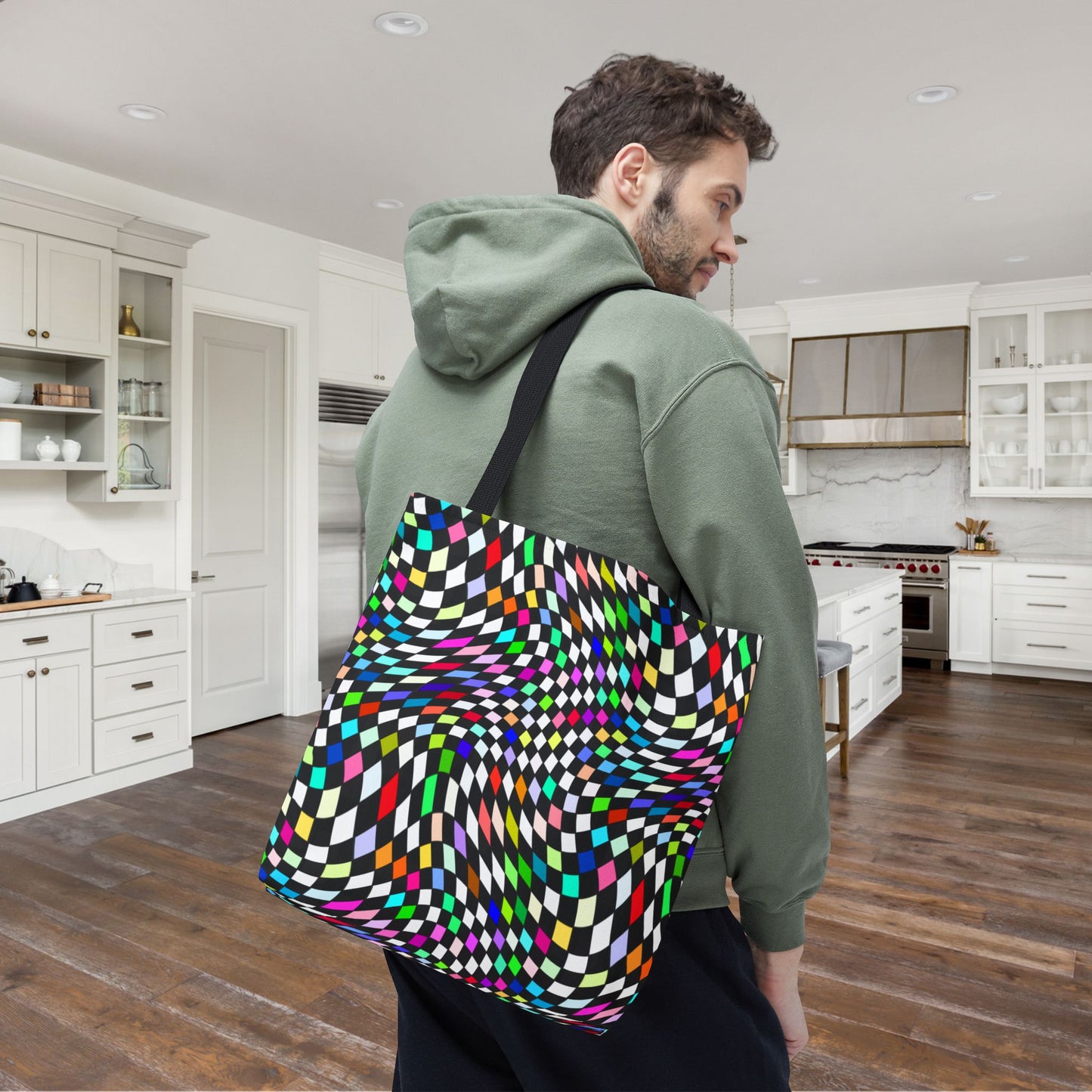 Warped Colorful Checkered Canvas Tote Bag
