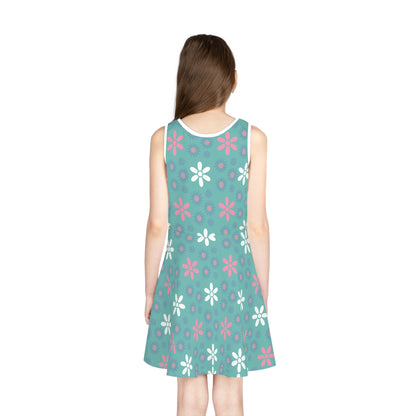 Teal Garden Blooms Girls' Sleeveless Sundress