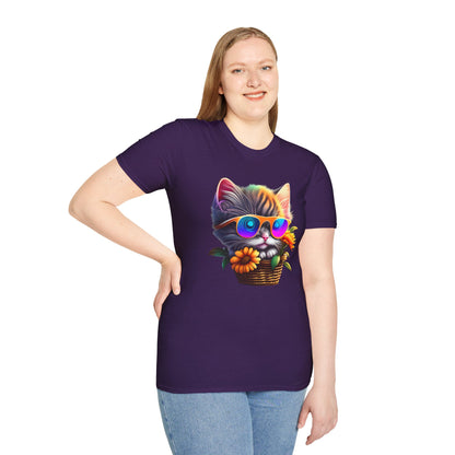 Cool Colorful Kitten in Flowers T-shirt