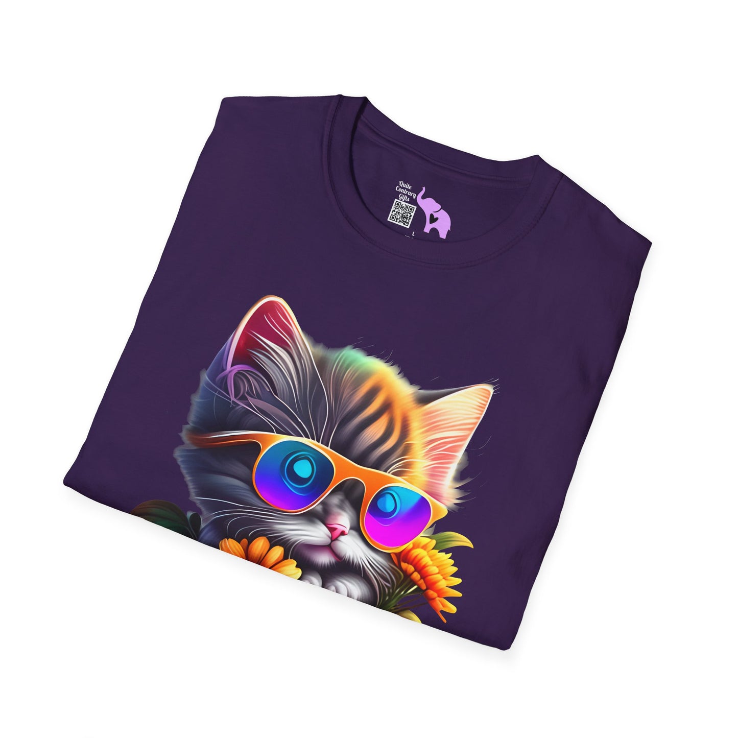 Cool Colorful Kitten in Flowers Adult T-shirt
