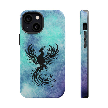 Phoenix Silhouette Over Teal Nebula MagSafe® Compatible Tough Case for iPhone