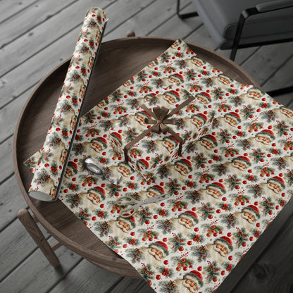 Festive Santa & Holly Blooms Wrapping Paper