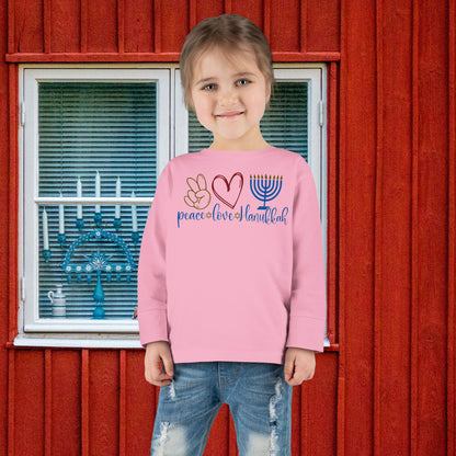 Peace Love Hanukkah Toddler Long Sleeve Tee