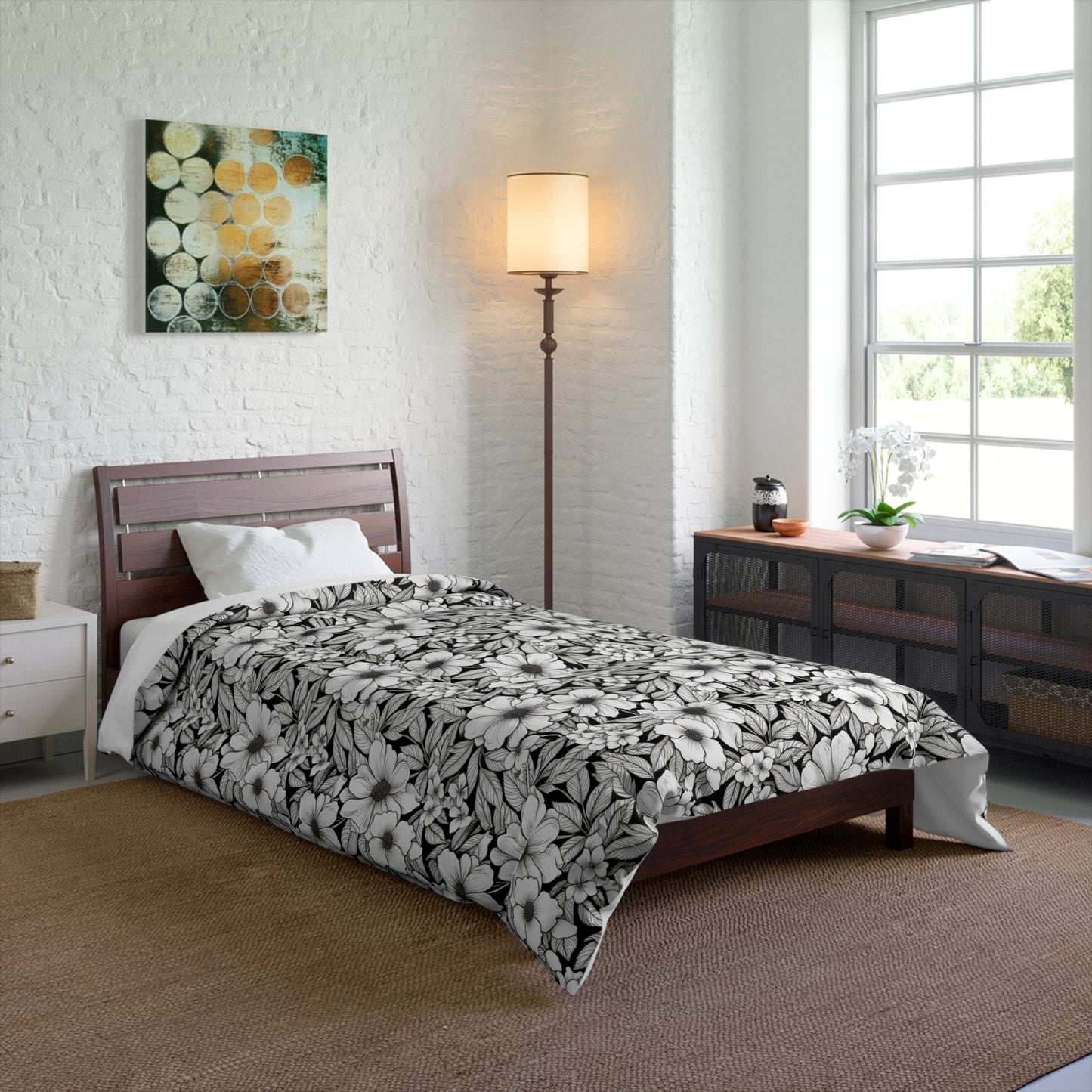 Black & White Forget-Me-Nots Comforter