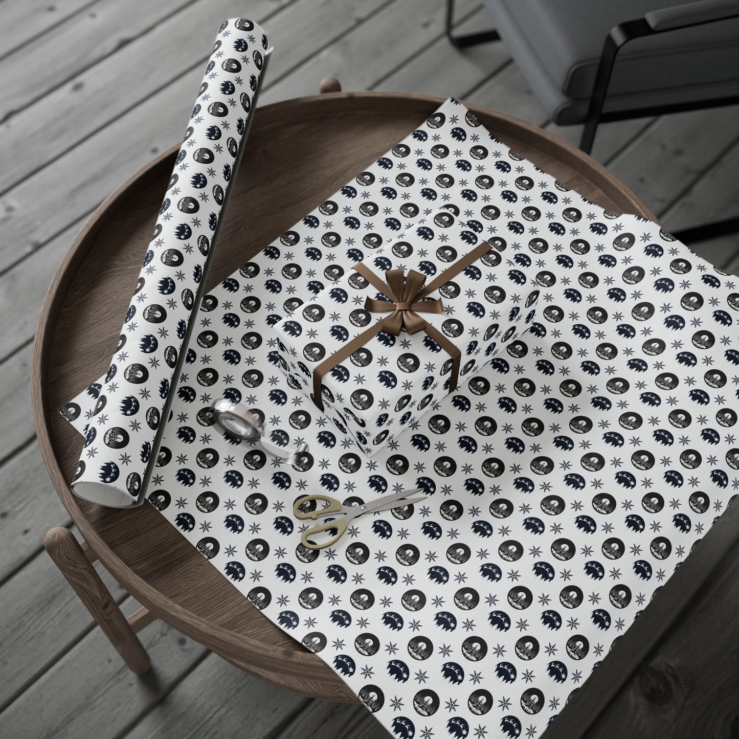 Round Christmas Nights Silhouette Wrapping Paper