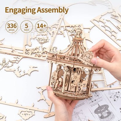 Carousel 3D DIY Wooden Puzzle Model Rotating Music Box
