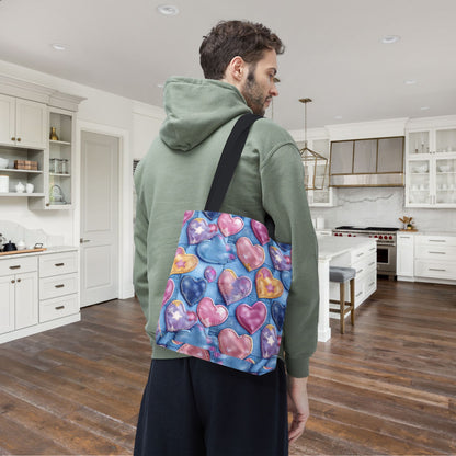 Color Pop Stitched Hearts Canvas Tote Bag