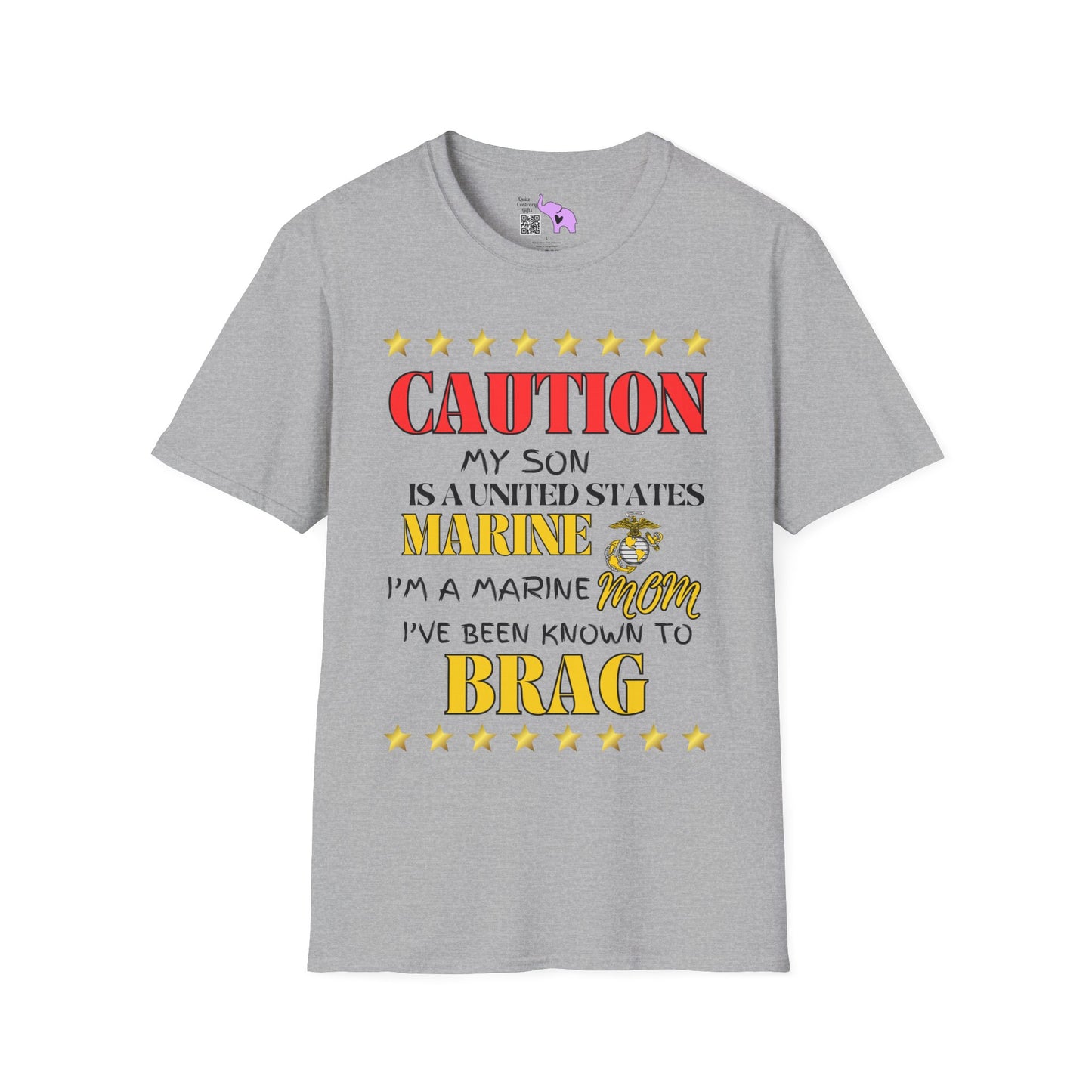 Caution My Son is a US Marine I've Been Known to Brag (Mom) Adult Softstyle T-Shirt