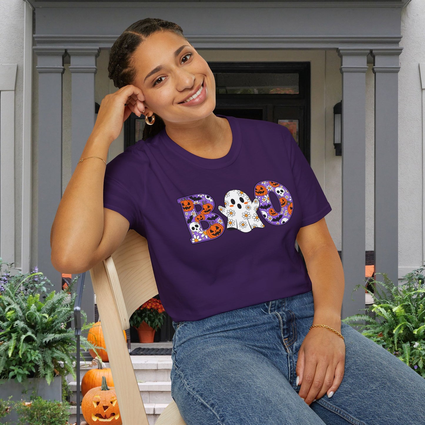 Cute Floral Boo w/Ghost Adult T-shirt