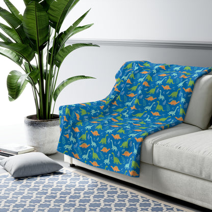 Dinosaurs on Blue Sherpa Fleece Blanket