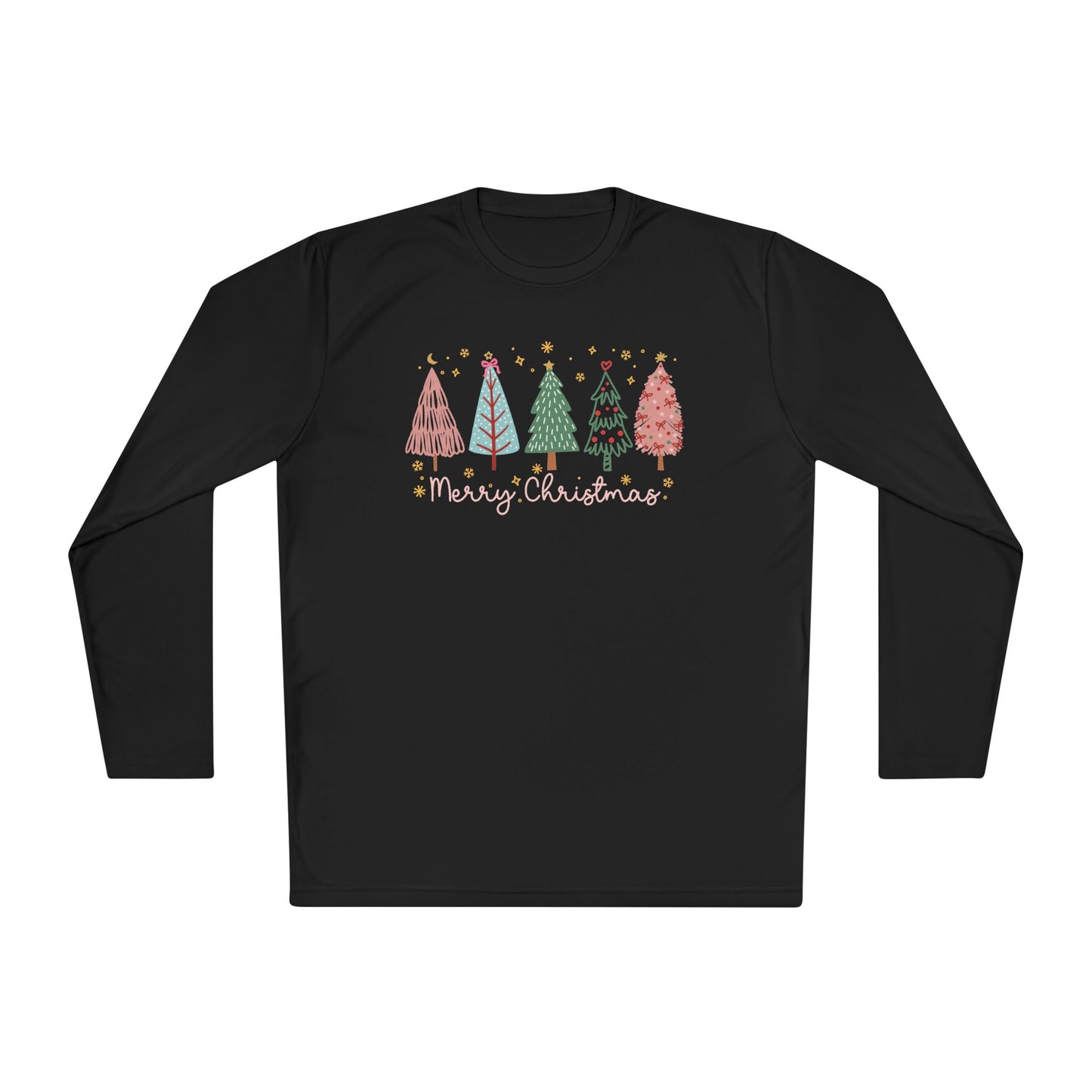 Merry Christmas Trees & Stars Adult Long Sleeve Tee