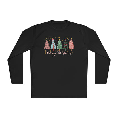 Merry Christmas Trees & Stars Adult Long Sleeve Tee