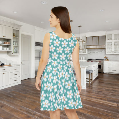 Teal Hibiscus Women's Skater Dress - Fun Spring Floral Dress for Every Occasion