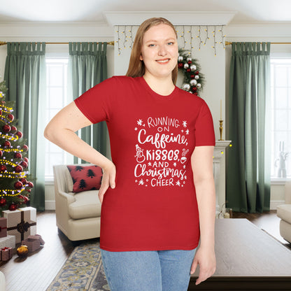 Running on Caffeine, Kisses, & Christmas Cheer Adult T-shirt