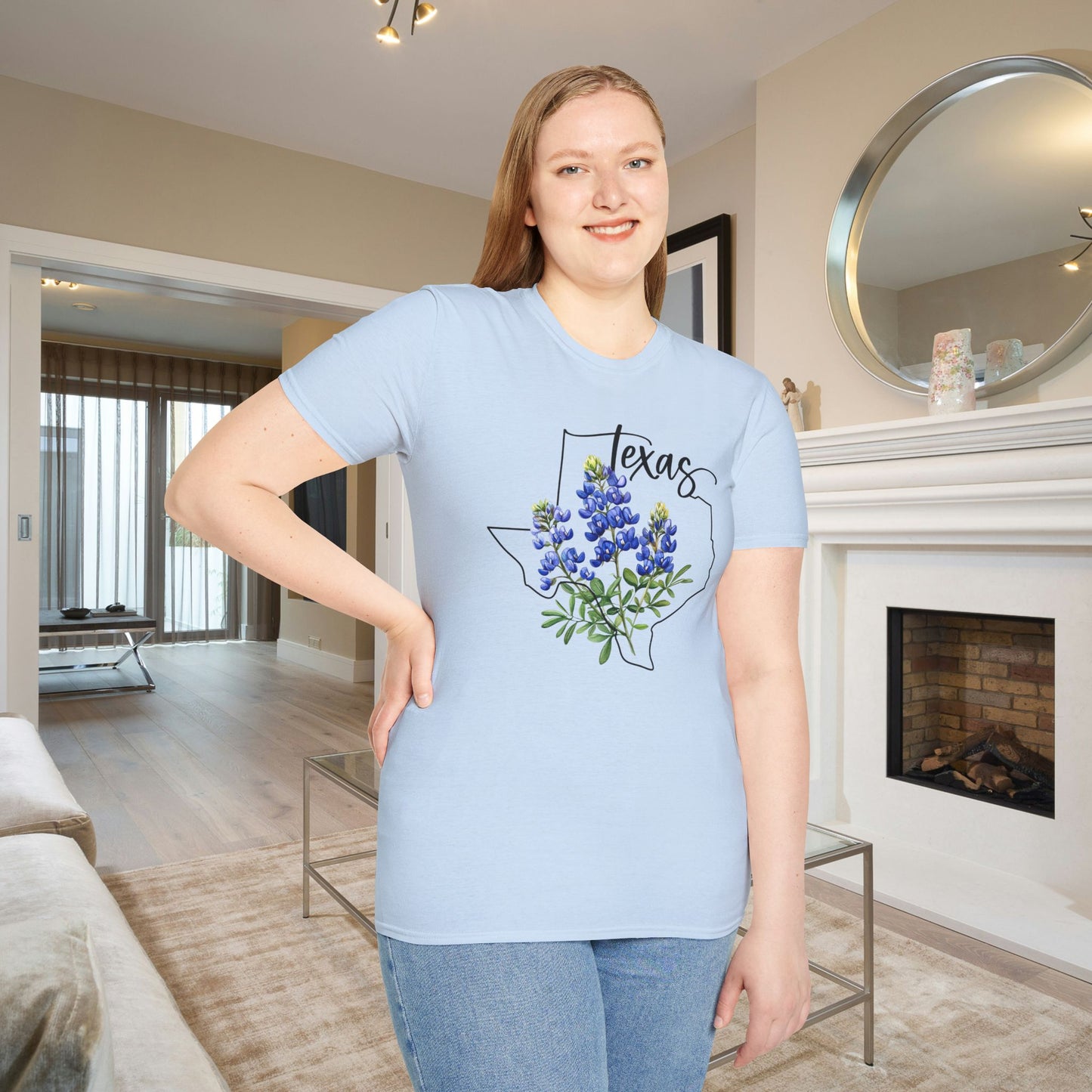 Texas Bluebonnets Outline Adult T-shirt