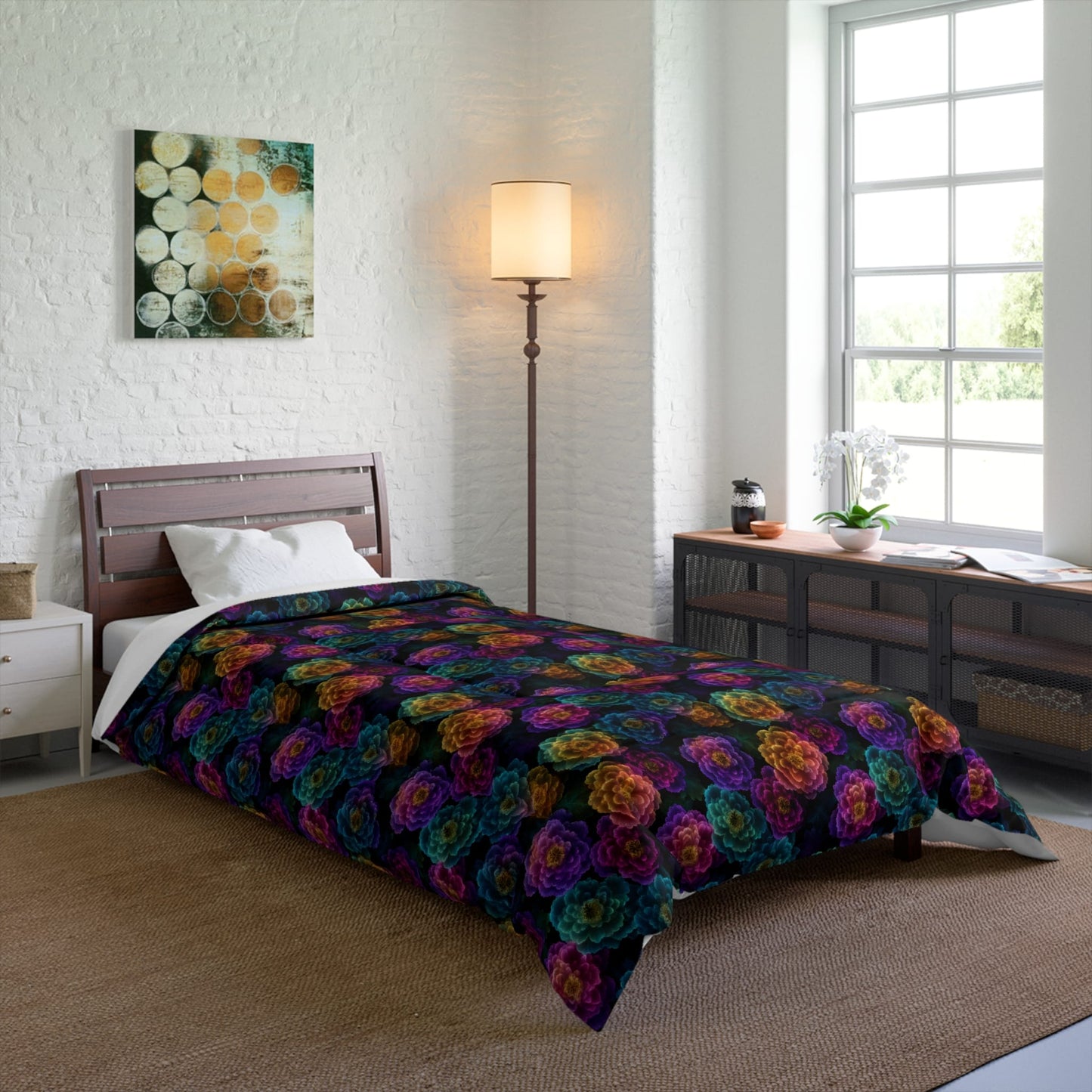 Neon Whisper Blooms Comforter