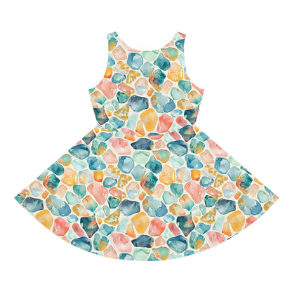 Ocean Pebble Drift Girls' Sleeveless Sundress