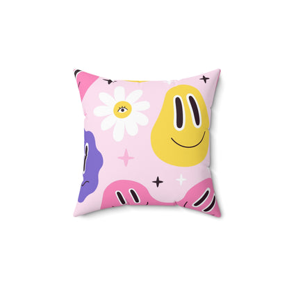 Whimsical Smiley Faces Throw Pillow