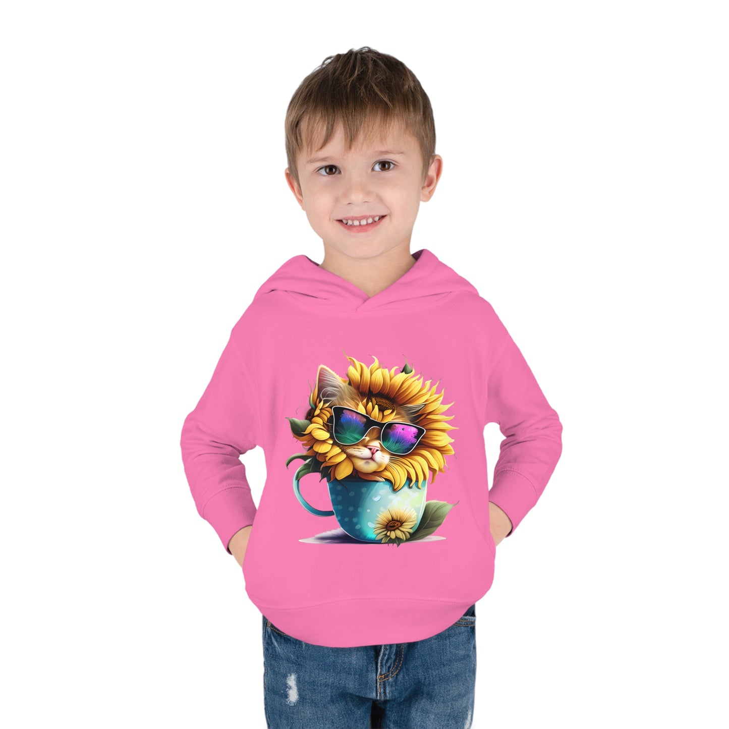 Cool Sunflower Kitten 1 Toddler Pullover Fleece Hoodie