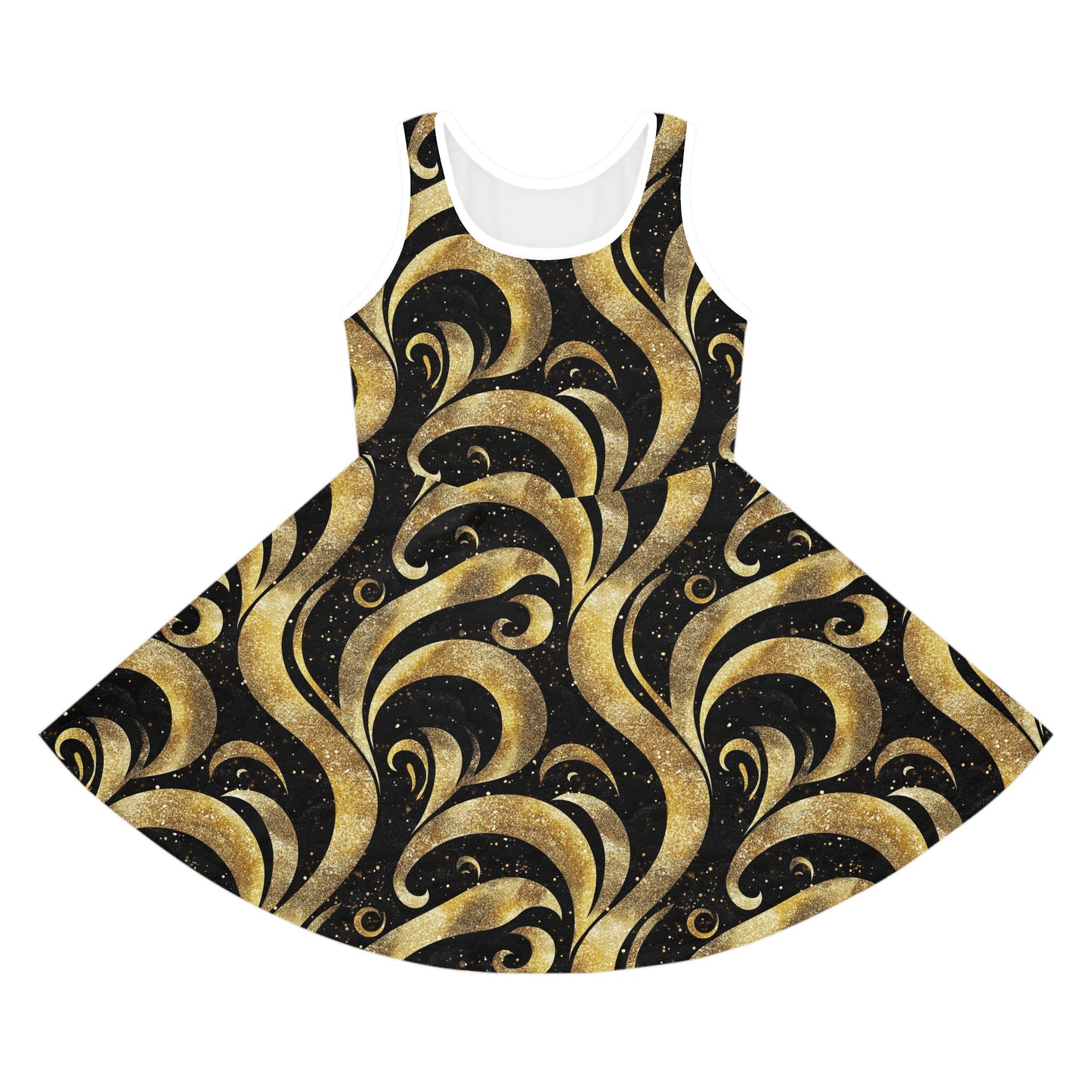 Black & Gold Luxe Swirl Girls' Sleeveless Sundress