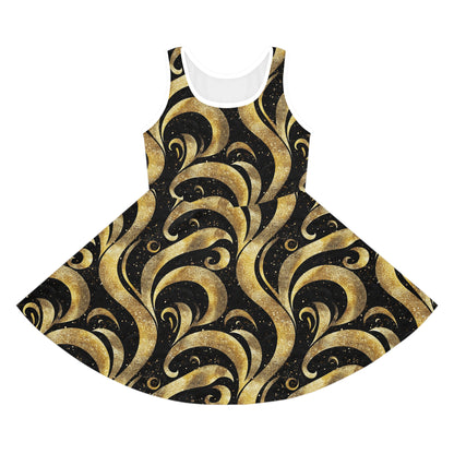 Black & Gold Luxe Swirl Girls' Sleeveless Sundress