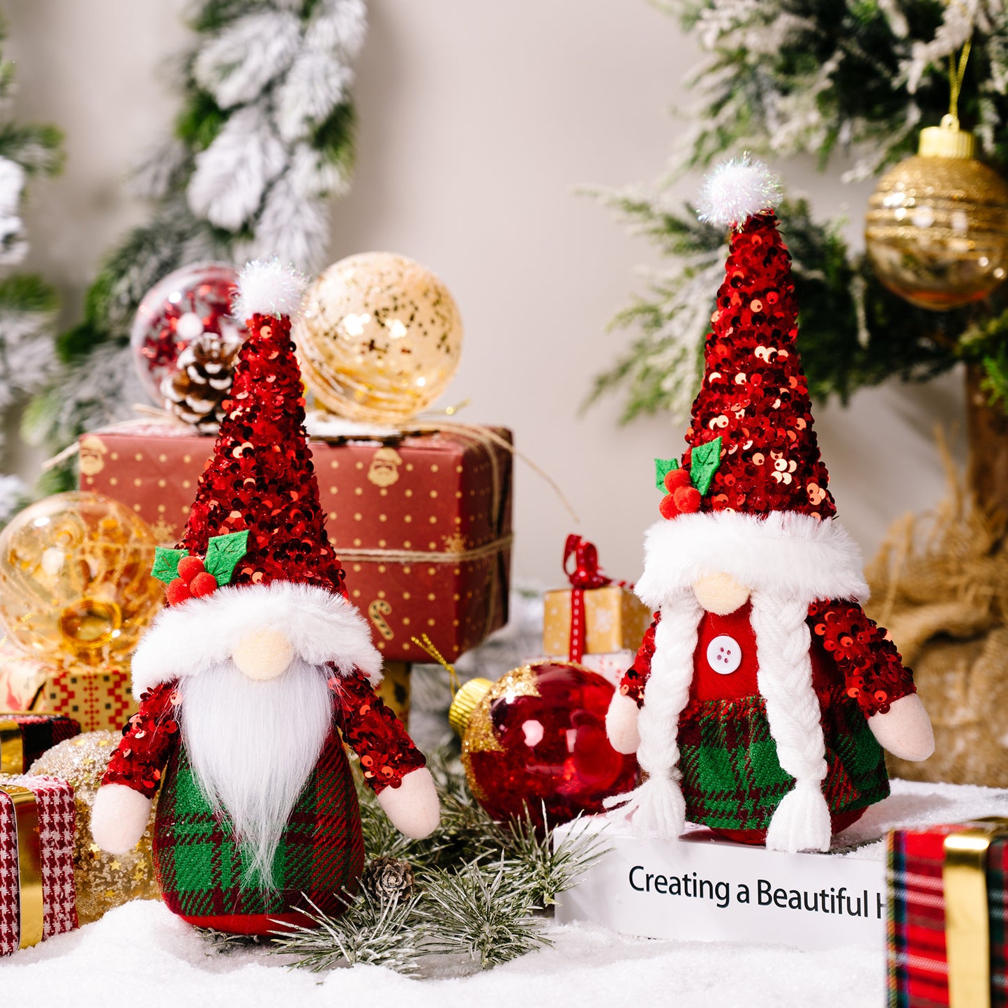 Christmas Sequined Cap Faceless Gnome Ornaments