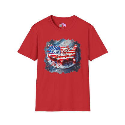 America-Shaped Happy 250th Birthday Cake Adult T-shirt