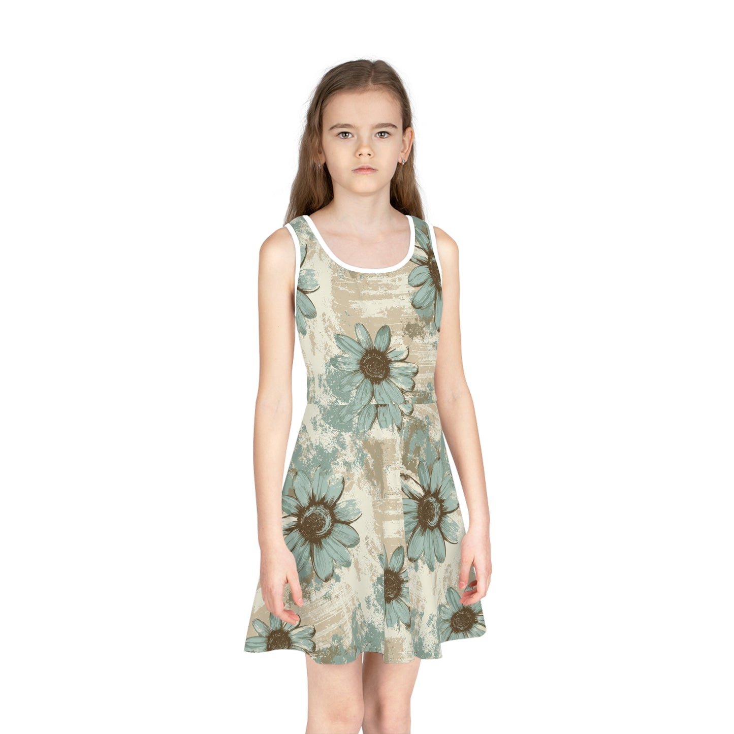 Rusty Teal Daisy Girls' Sleeveless Sundress
