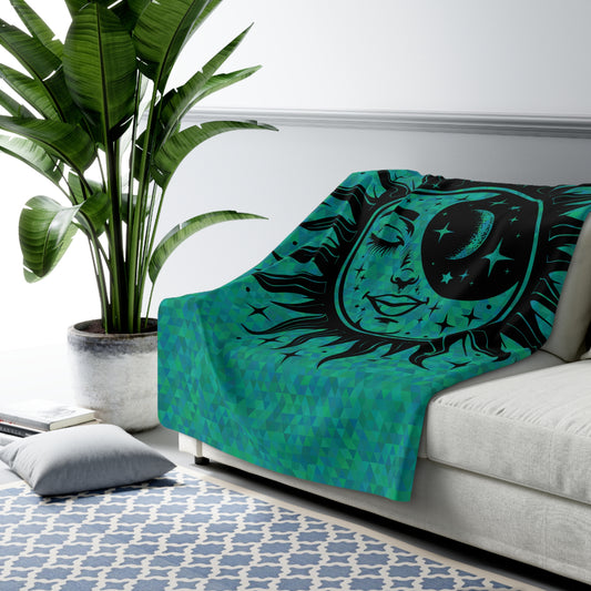 Sun & Moon on Teal Sherpa Fleece Blanket