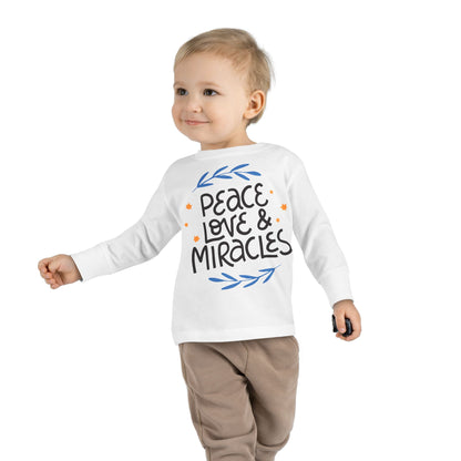 Hanukkah Peace Love & Miracles 2 Toddler Long Sleeve Tee