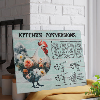 Floral Chicken Kitchen Conversions Glass Cutting Board | Perfect Gift for Home Cooks