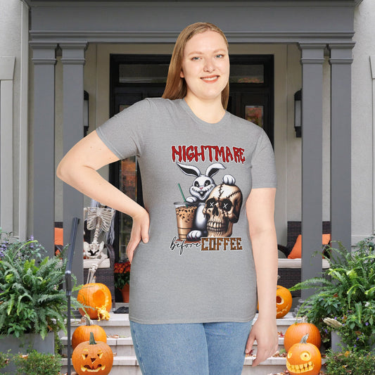Nightmare Before Coffee (Voodoo Bunny/Skull) Adult T-shirt