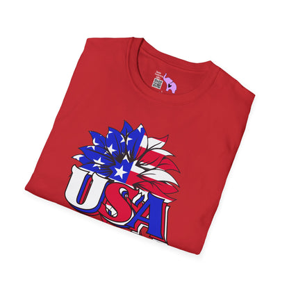 USA Red, White, and Blue Flag Sunflower Adult T-shirt