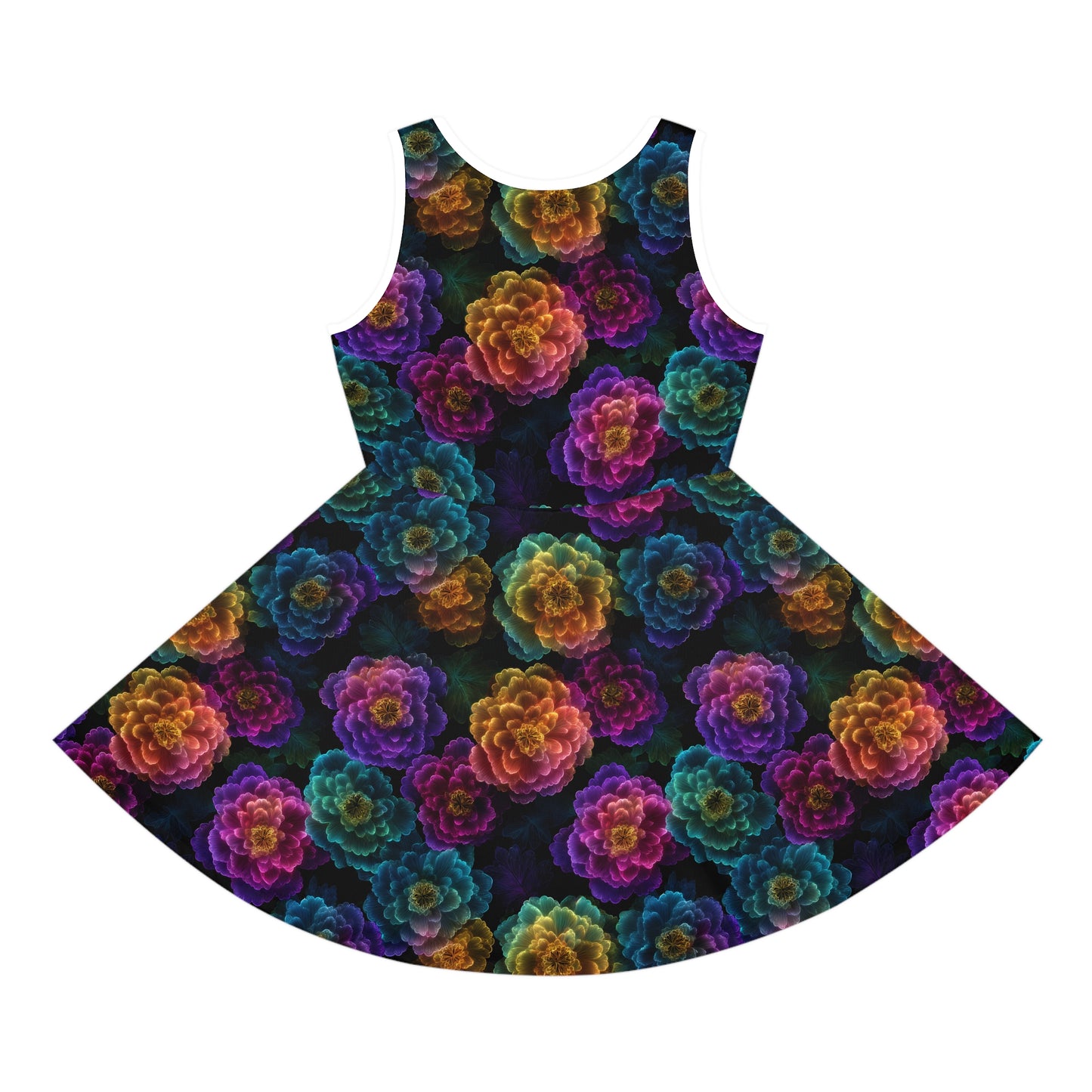 Neon Whisper Blooms Girls' Sleeveless Sundress