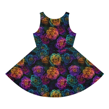 Neon Whisper Blooms Girls' Sleeveless Sundress