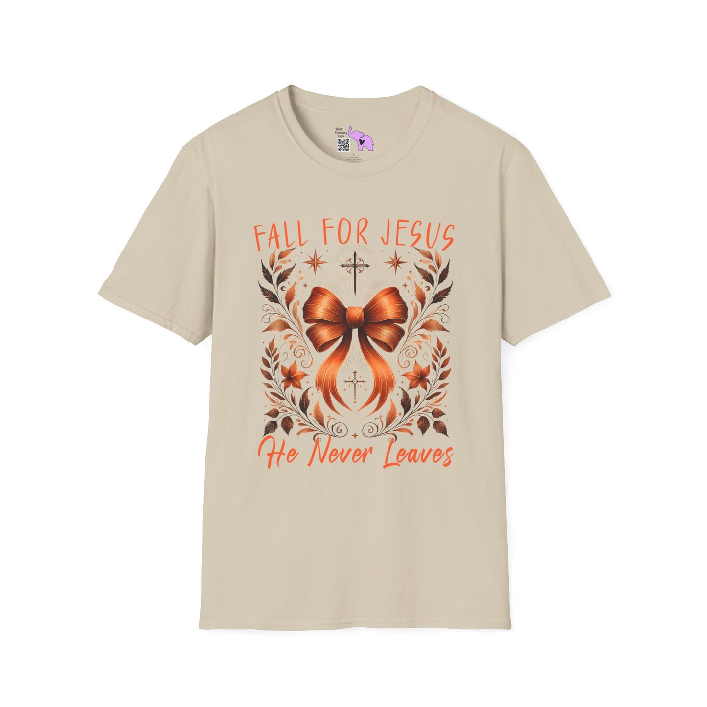 Fall For Jesus He Never Leaves (2) Adult T-shirt