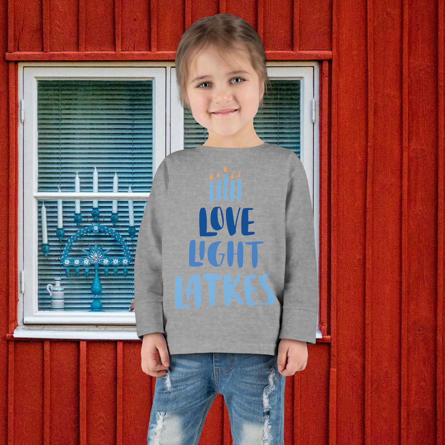 Hanukkah Love Light Latkes Toddler Long Sleeve Tee
