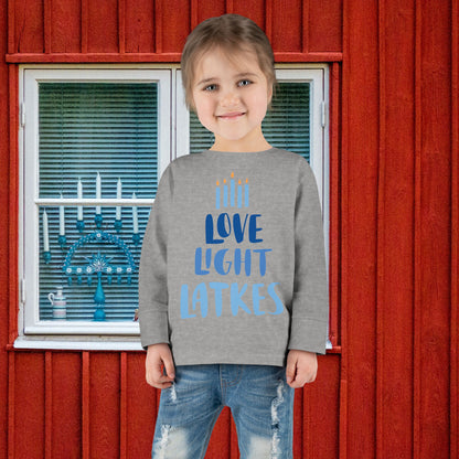 Hanukkah Love Light Latkes Toddler Long Sleeve Tee