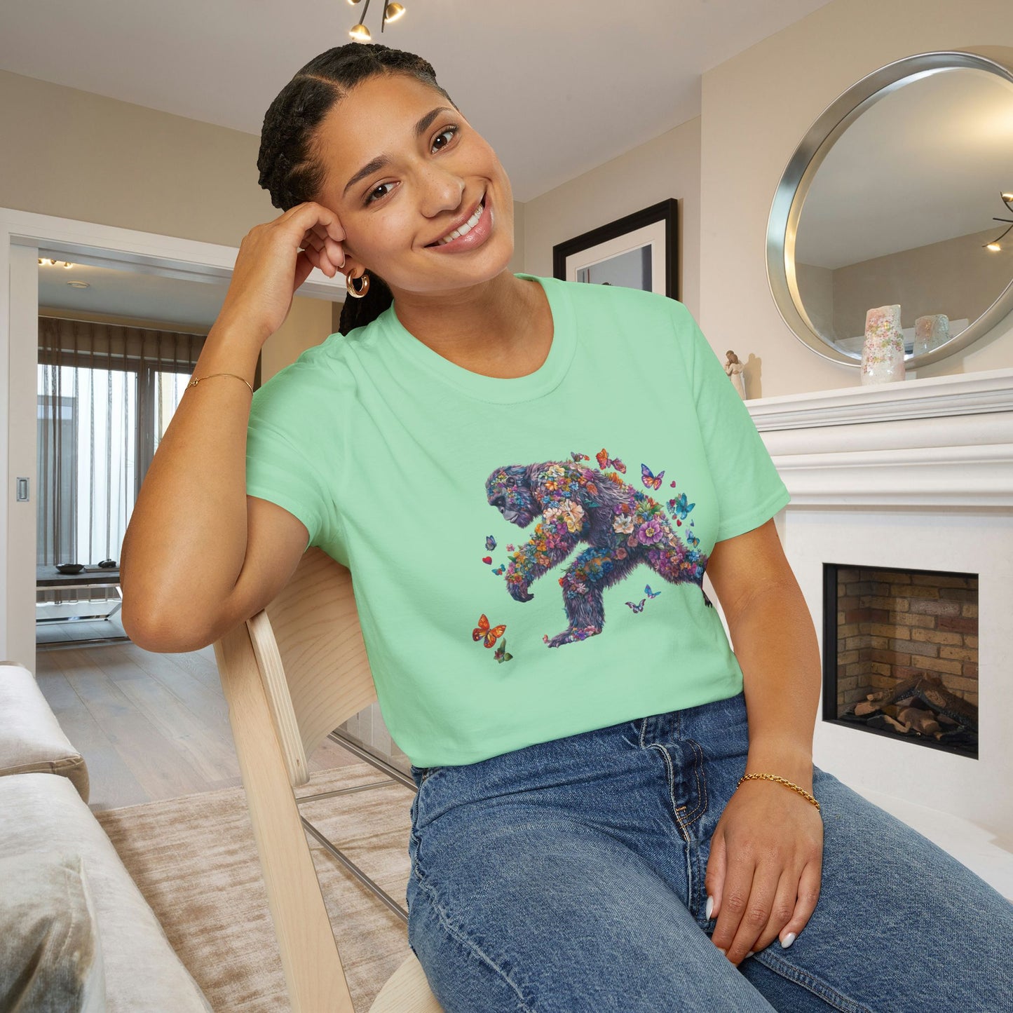 Flowers & Butterflies Bigfoot Adult T-shirt