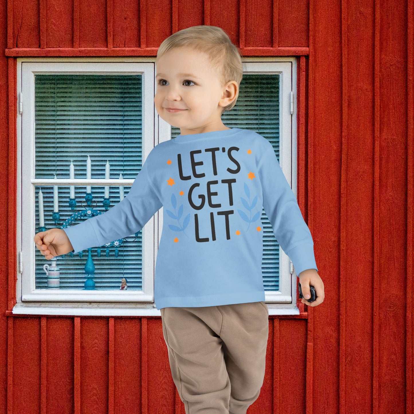 Hanukkah Let's Get Lit Toddler Long Sleeve Tee