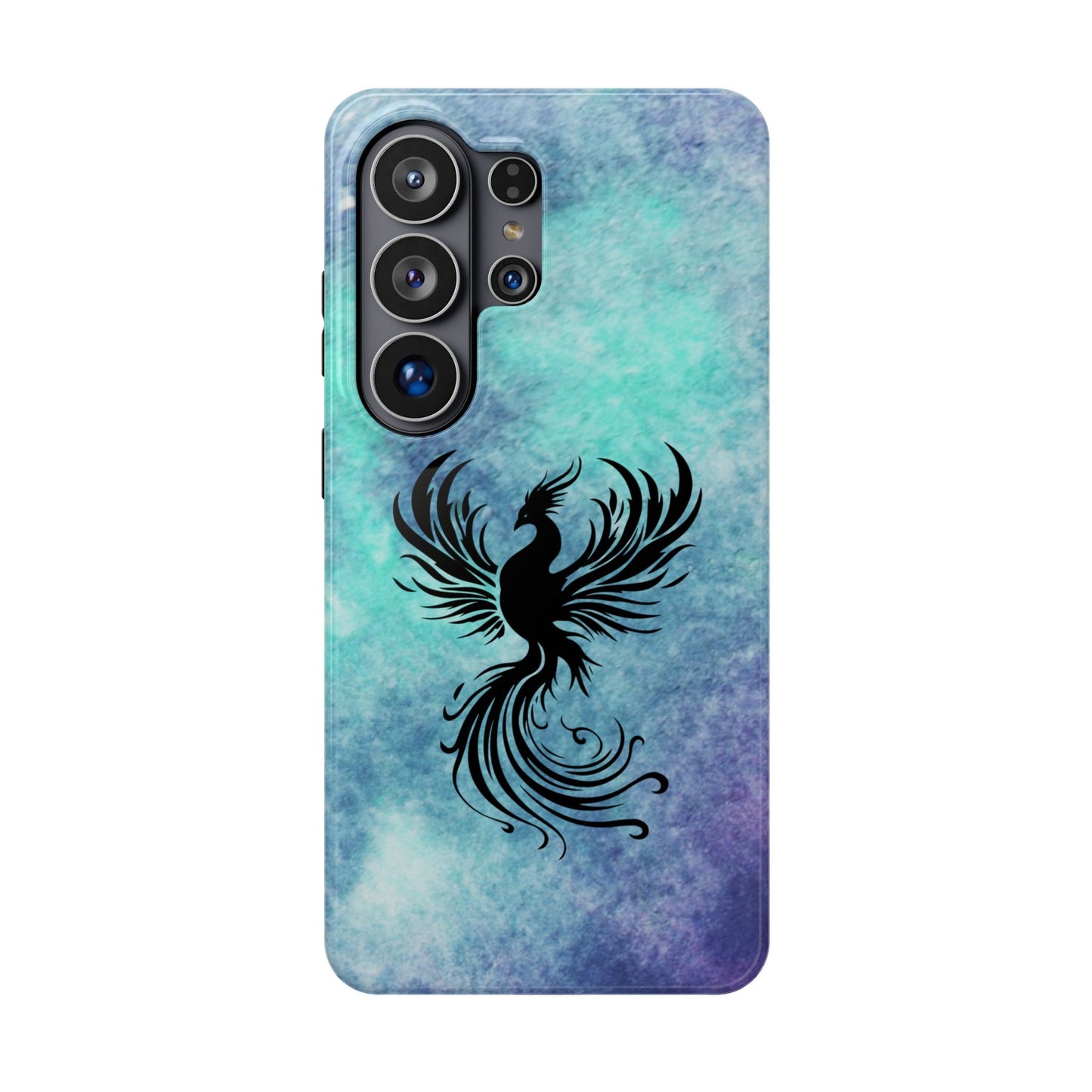 Phoenix Silhouette Over Teal Nebula MagSafe® Compatible Tough Case for iPhone